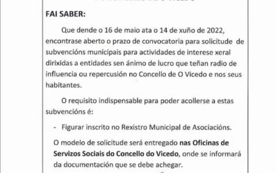 Convocatoria de subvención municipal para asociaciones del Ayuntamiento de O Vicedo