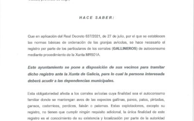 O Concello de O Vicedo axuda a tramitar o rexistro de galiñeiros de autoconsumo