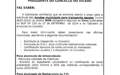 Convocadas as axudas municipais para transporte escolar para ensino non obrigatorio