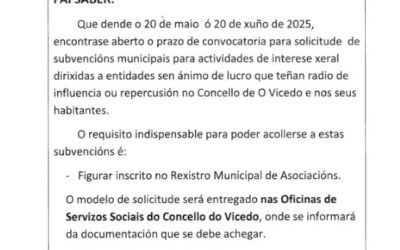 Abierto plazo de subvención municipale a entidades sin ánimo de lucro