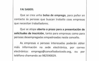 Creación de bolsa de emprego para poñer en contacto demandantes de emprego con empresas interesadas